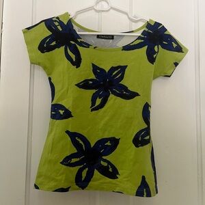 Cacharel Vintage Floral Blue & Green T-shirt Size 2